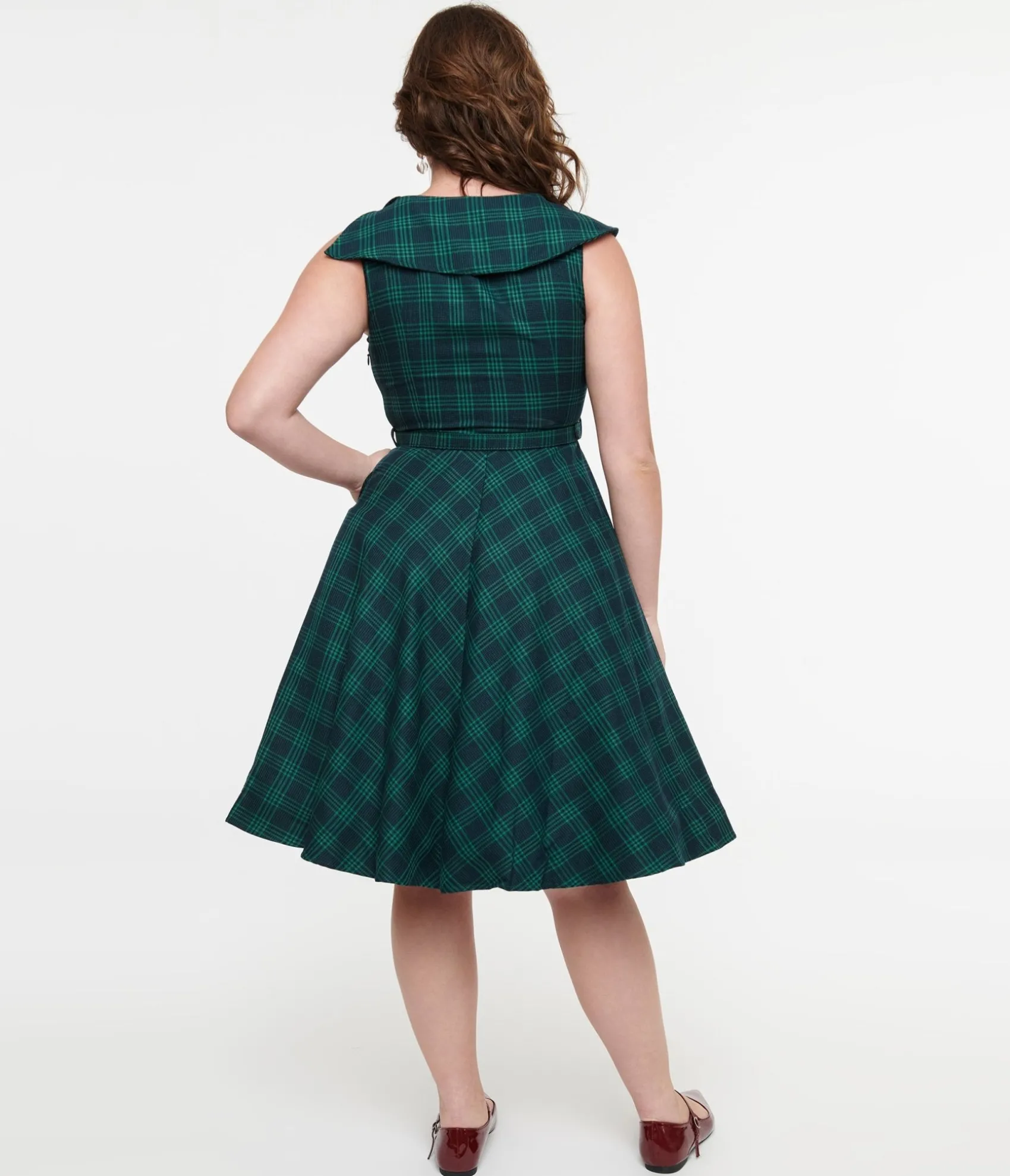 Unique Vintage Voodoo Vixen 1950s Green Check Fit & Flare Dress Hot