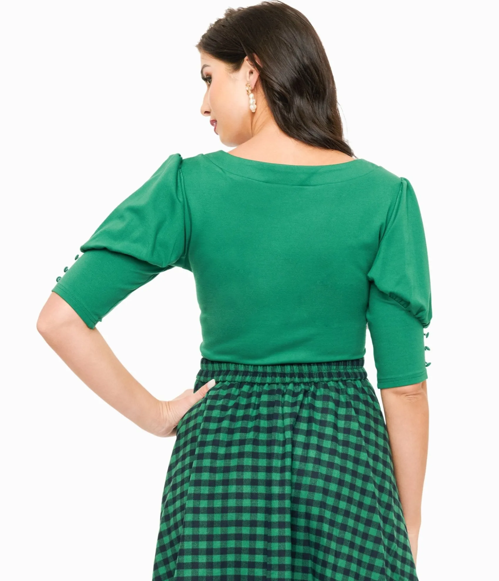 Unique Vintage Voodoo Vixen 1950s Green Front Tie Jersery Knit Top Cheap