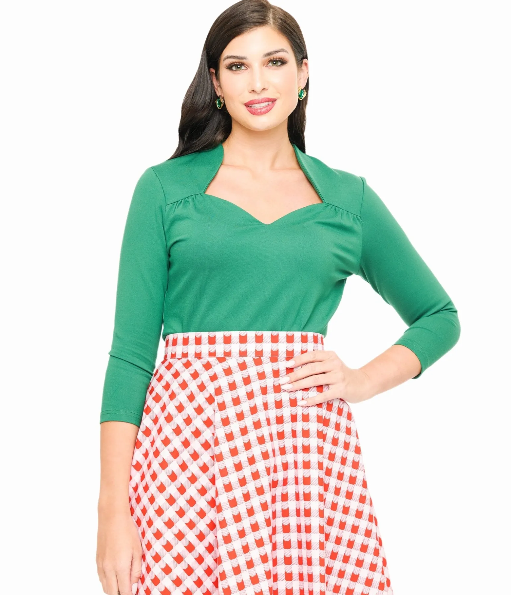 Unique Vintage Voodoo Vixen 1950s Green Jersery Knit Top Sale