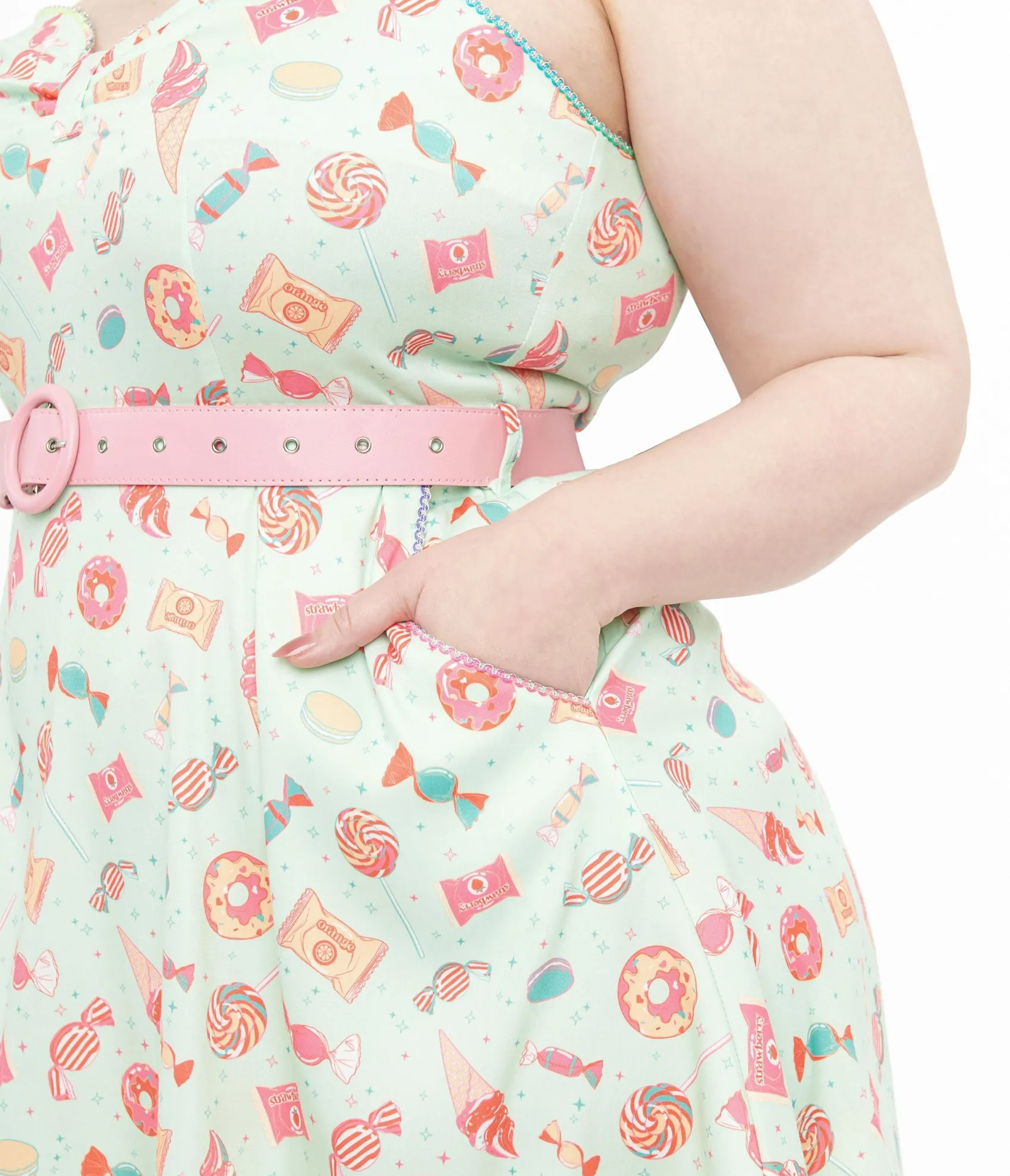 Unique Vintage Voodoo Vixen 1950s Mint Green Sweet Tooth Print Fit & Flare Dress Clearance