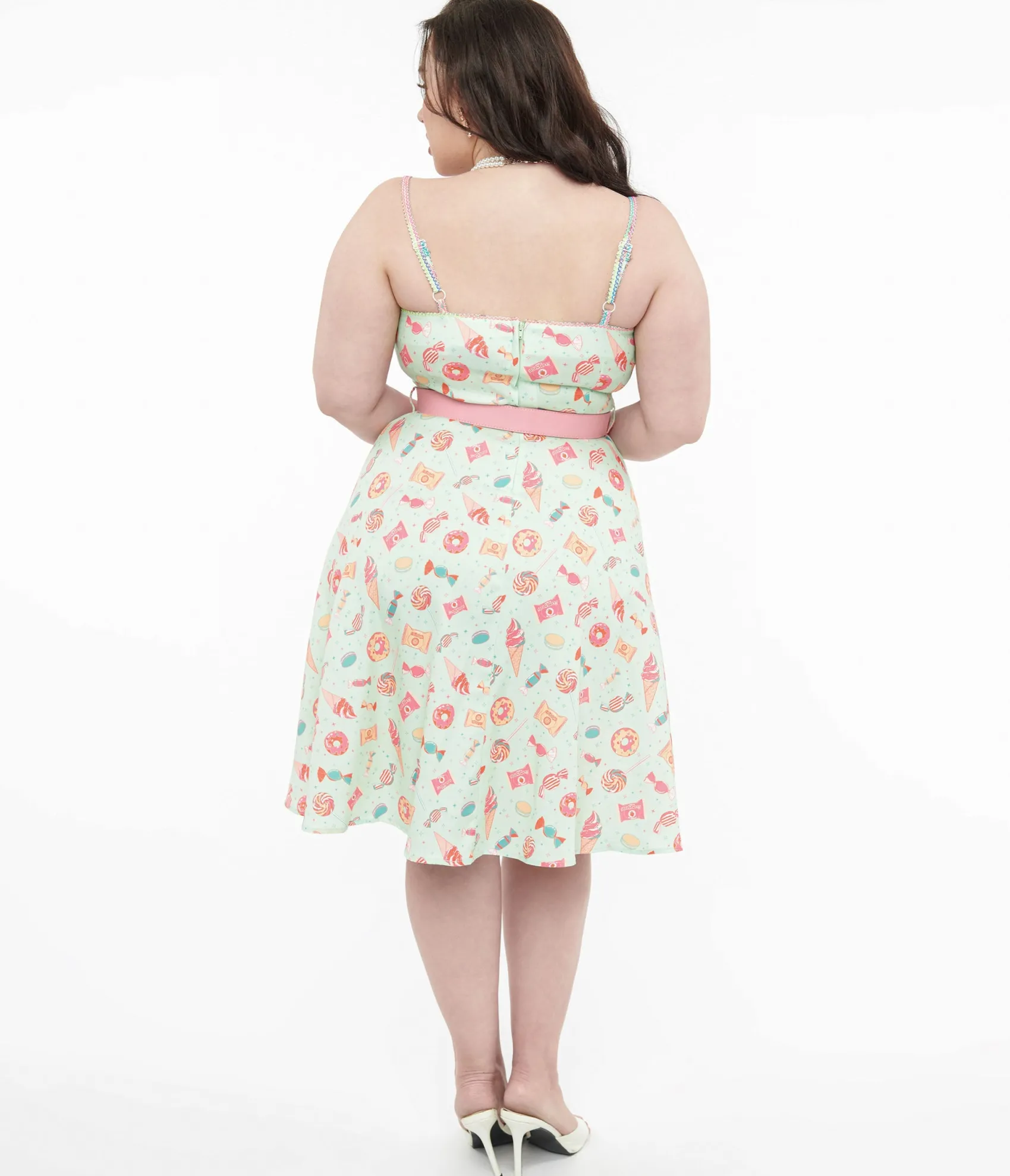 Unique Vintage Voodoo Vixen 1950s Mint Green Sweet Tooth Print Fit & Flare Dress Clearance