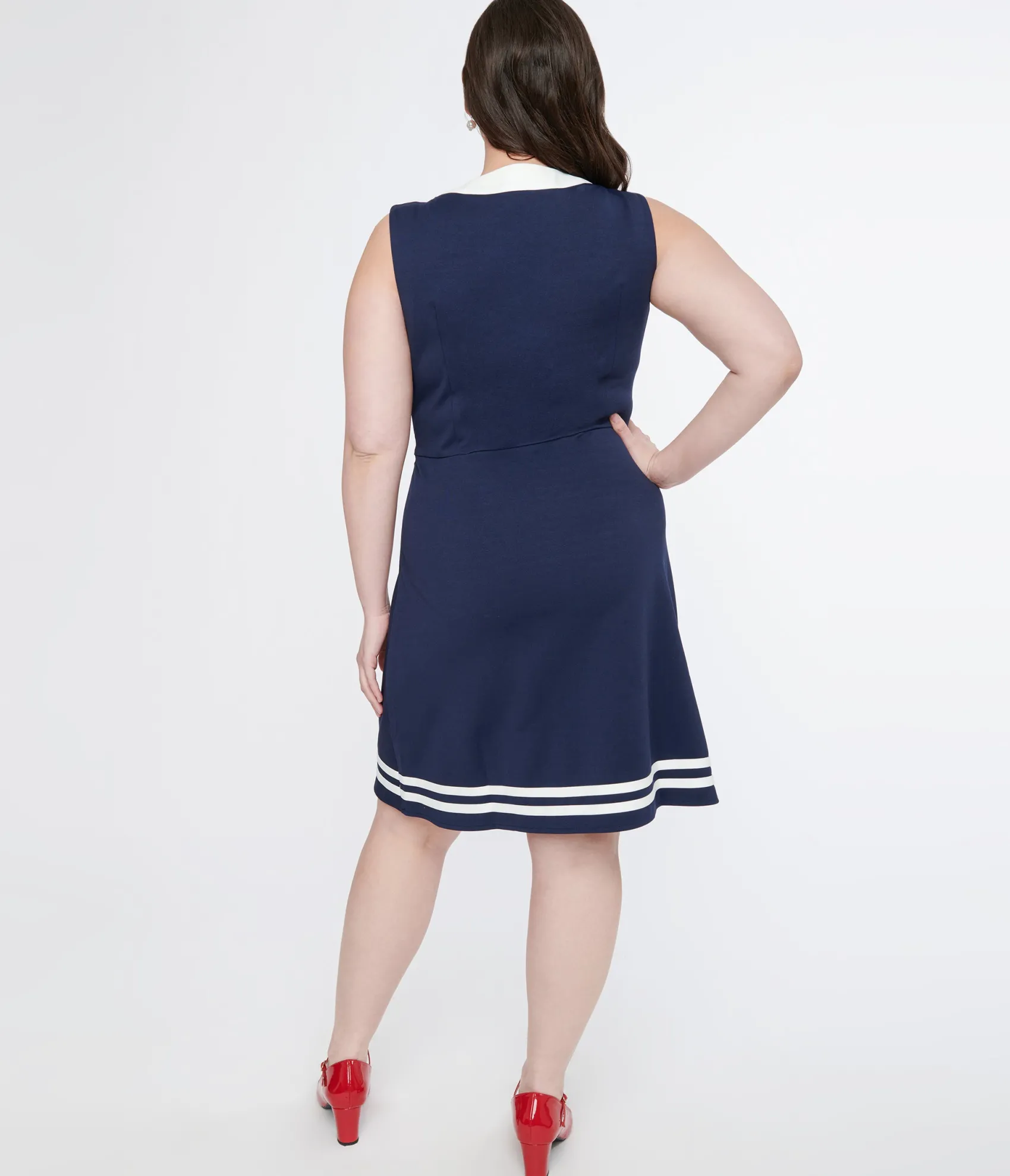 Unique Vintage Voodoo Vixen 1950s Navy & White Nautical Bow Dress New