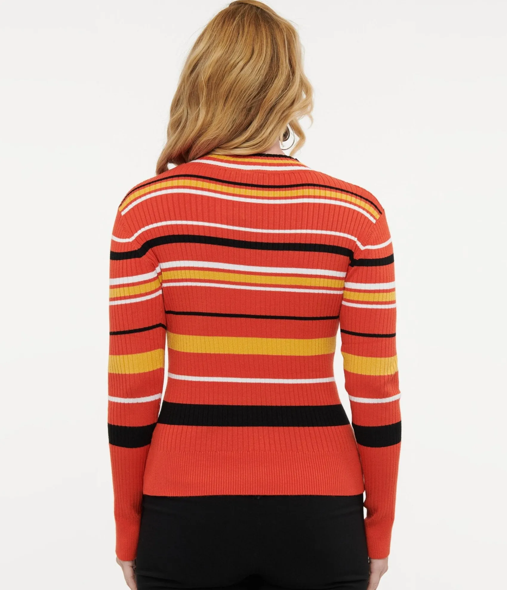 Unique Vintage Voodoo Vixen 1970s Orange Striped High Neck Sweater Flash Sale