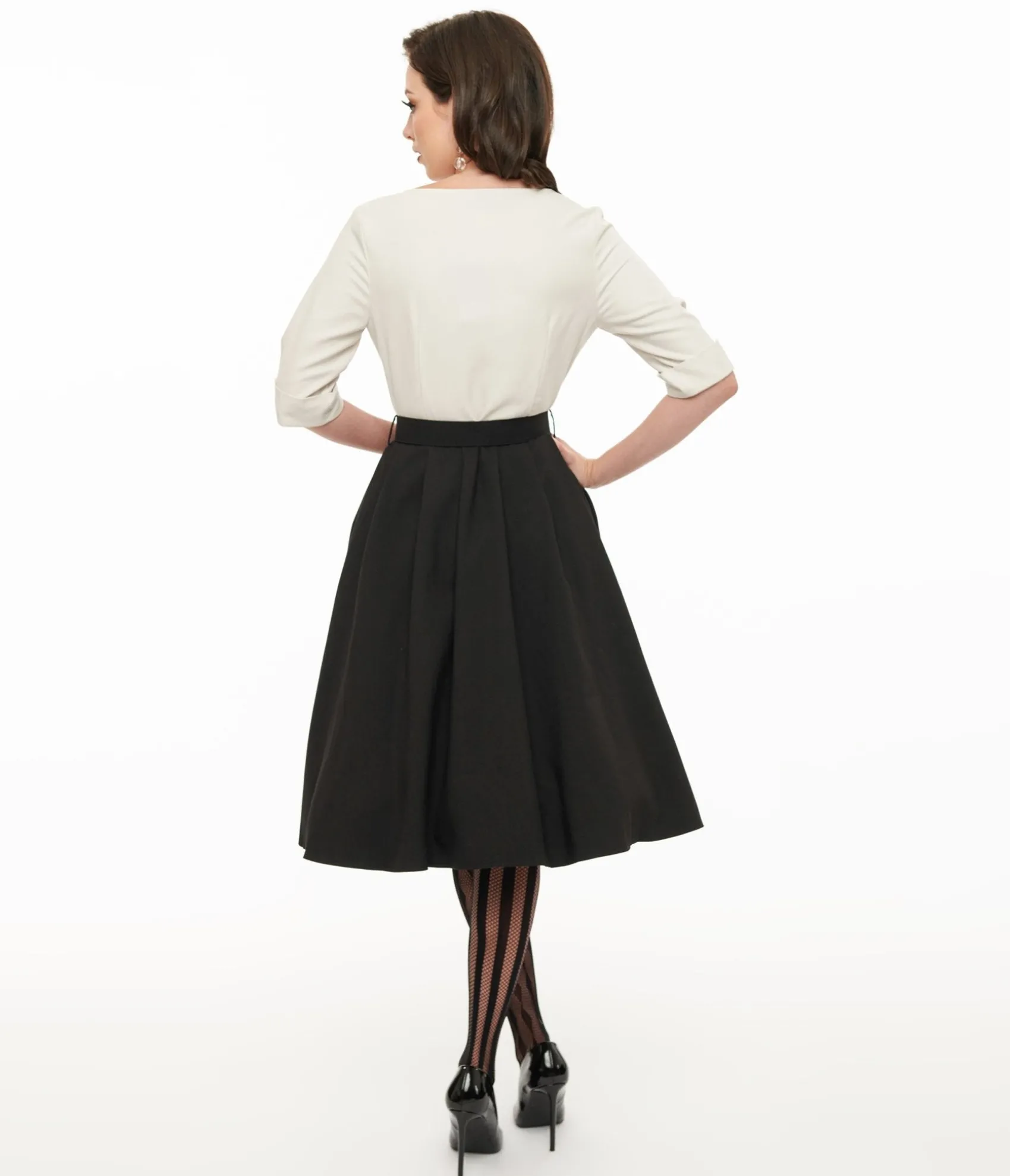 Unique Vintage Voodoo Vixen 1950s White & Black Button Swing Dress Hot