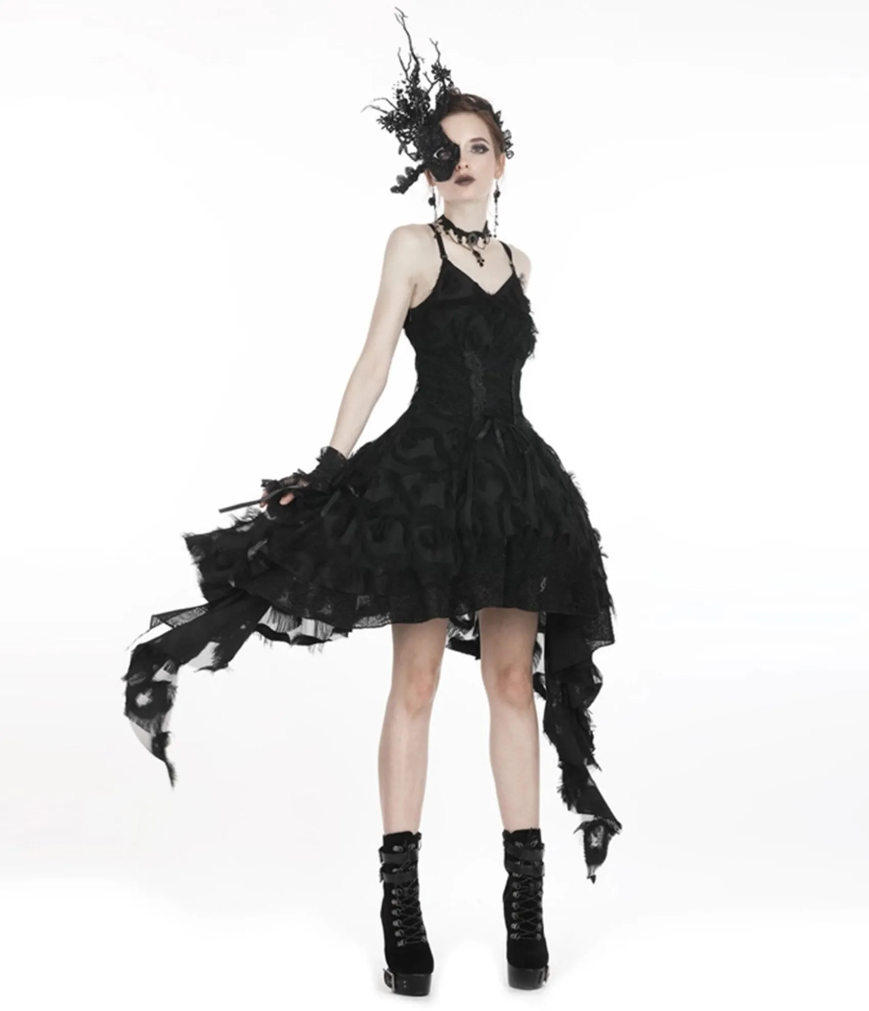 Unique Vintage Western Fashion Black Lace Ruffle Dress Outlet