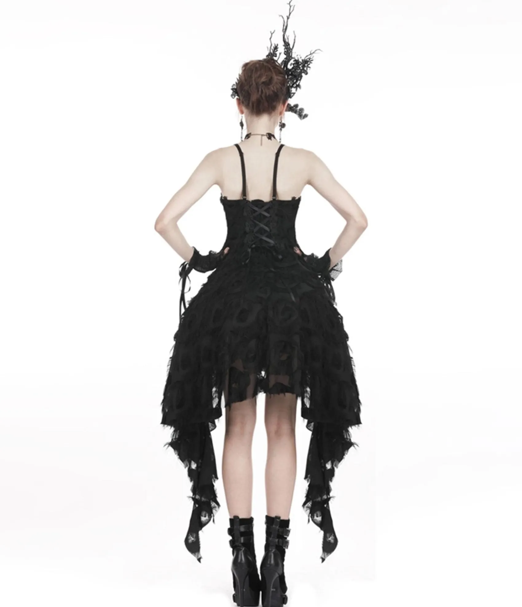 Unique Vintage Western Fashion Black Lace Ruffle Dress Outlet