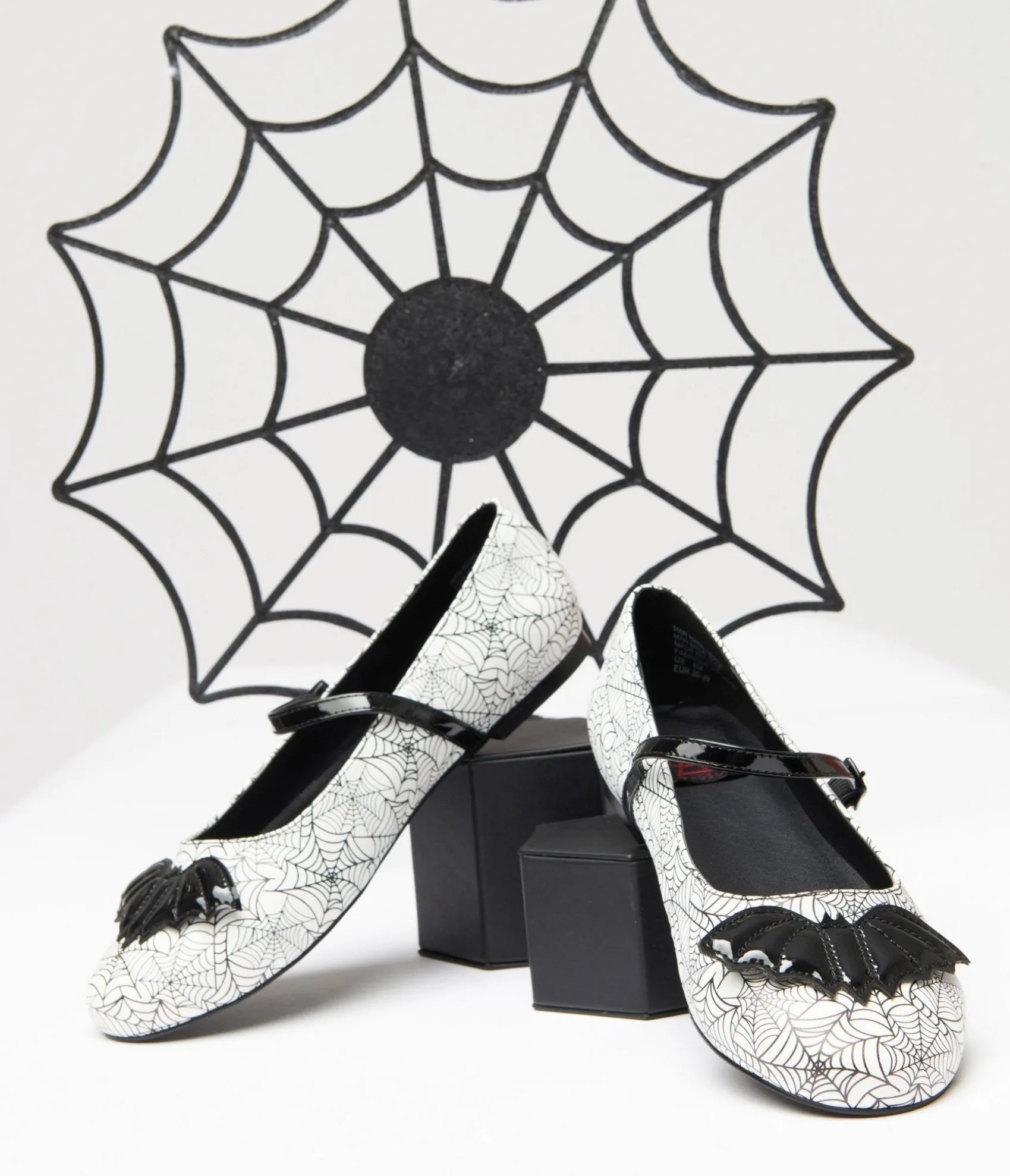 Unique Vintage White & Black Bat Spiderweb Mary Jane Flats Online