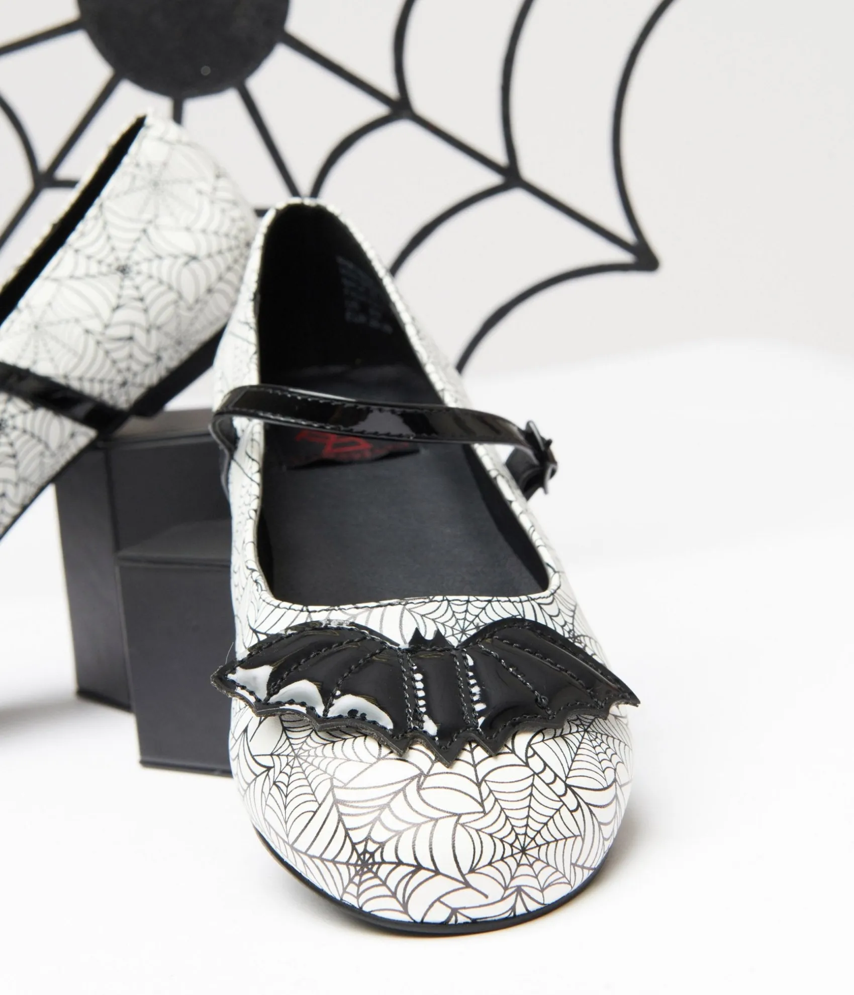 Unique Vintage White & Black Bat Spiderweb Mary Jane Flats Online