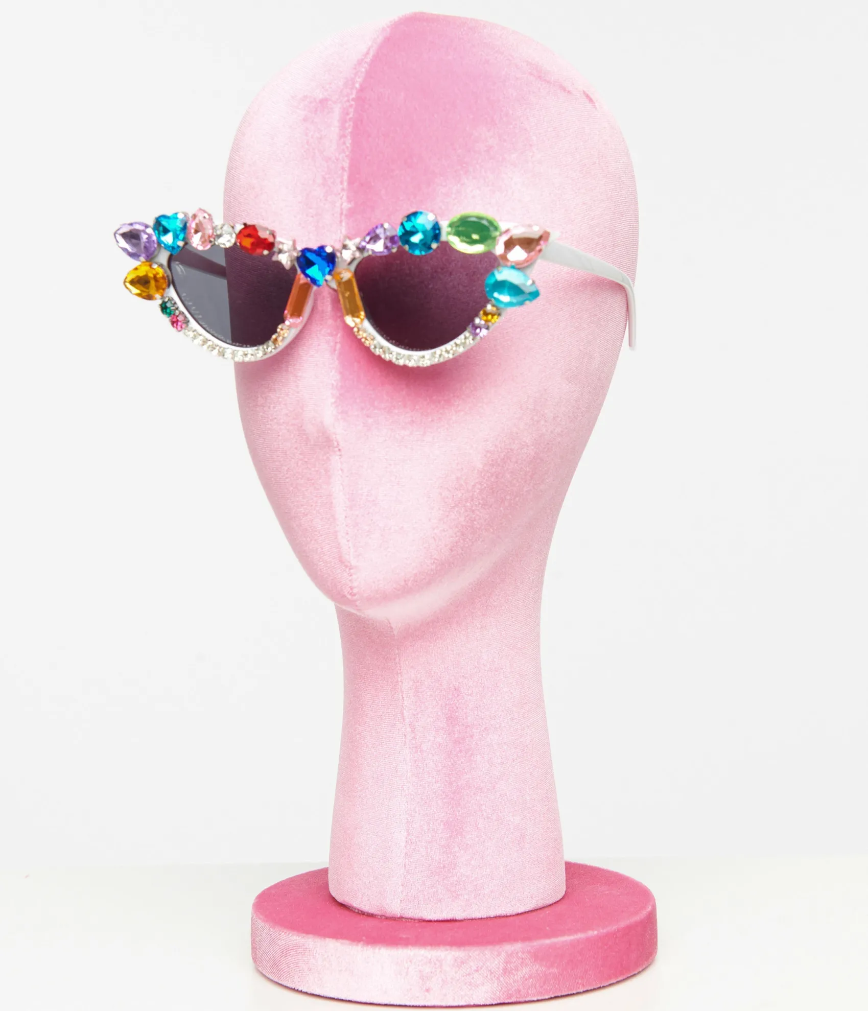 Unique Vintage White & Rainbow Gemstone Cat Eye Sunglasses Clearance
