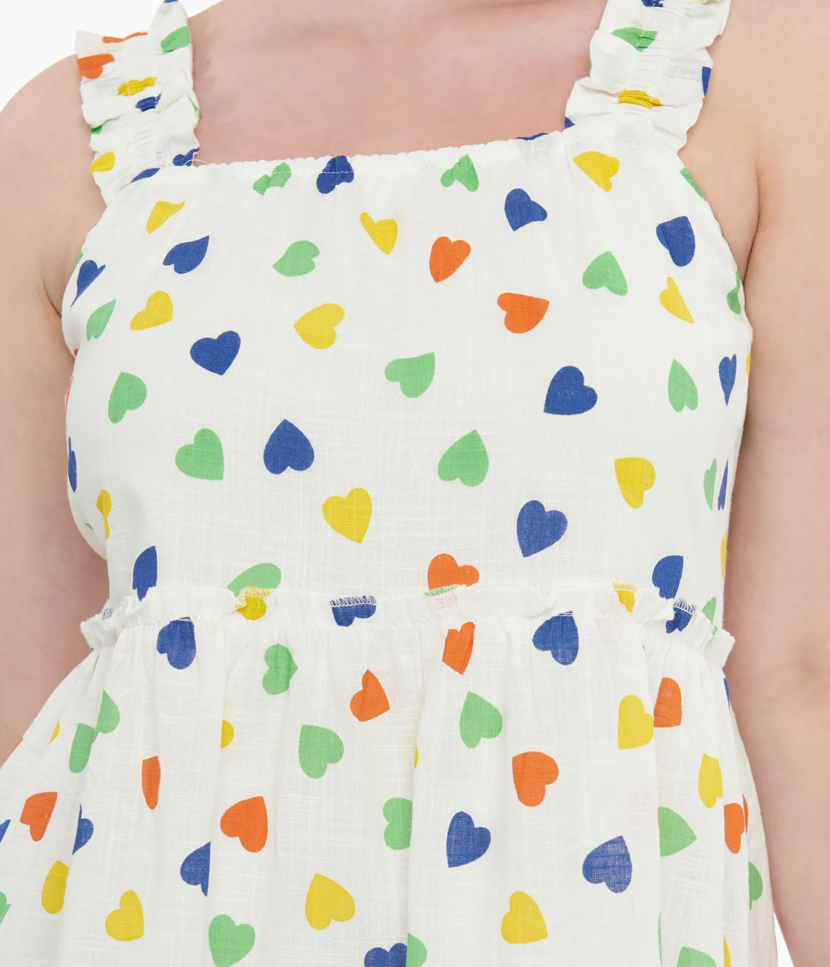 Unique Vintage White & Rainbow Heart Cotton Shift Dress Sale