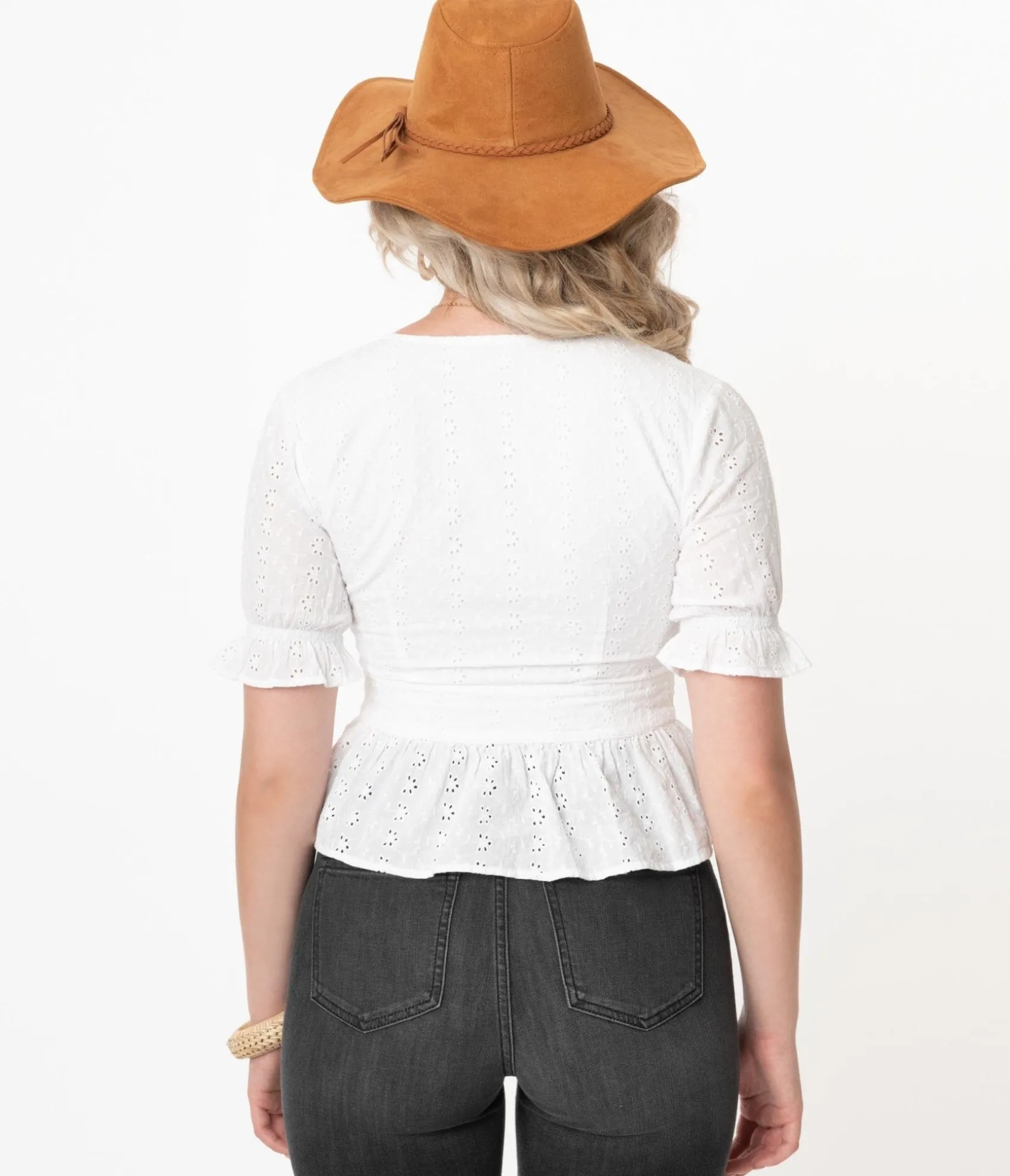 Unique Vintage White Eyelet Peplum Jolene Blouse Flash Sale