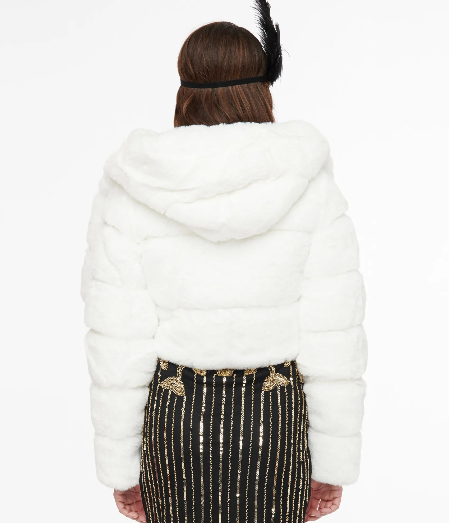 Unique Vintage White Faux Fur Puffer Crop Jacket Best Sale
