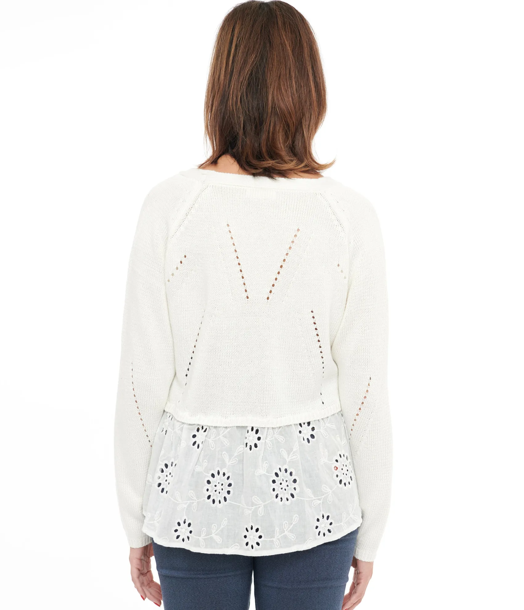 Unique Vintage White Floral Peplum Knit Cardigan Hot