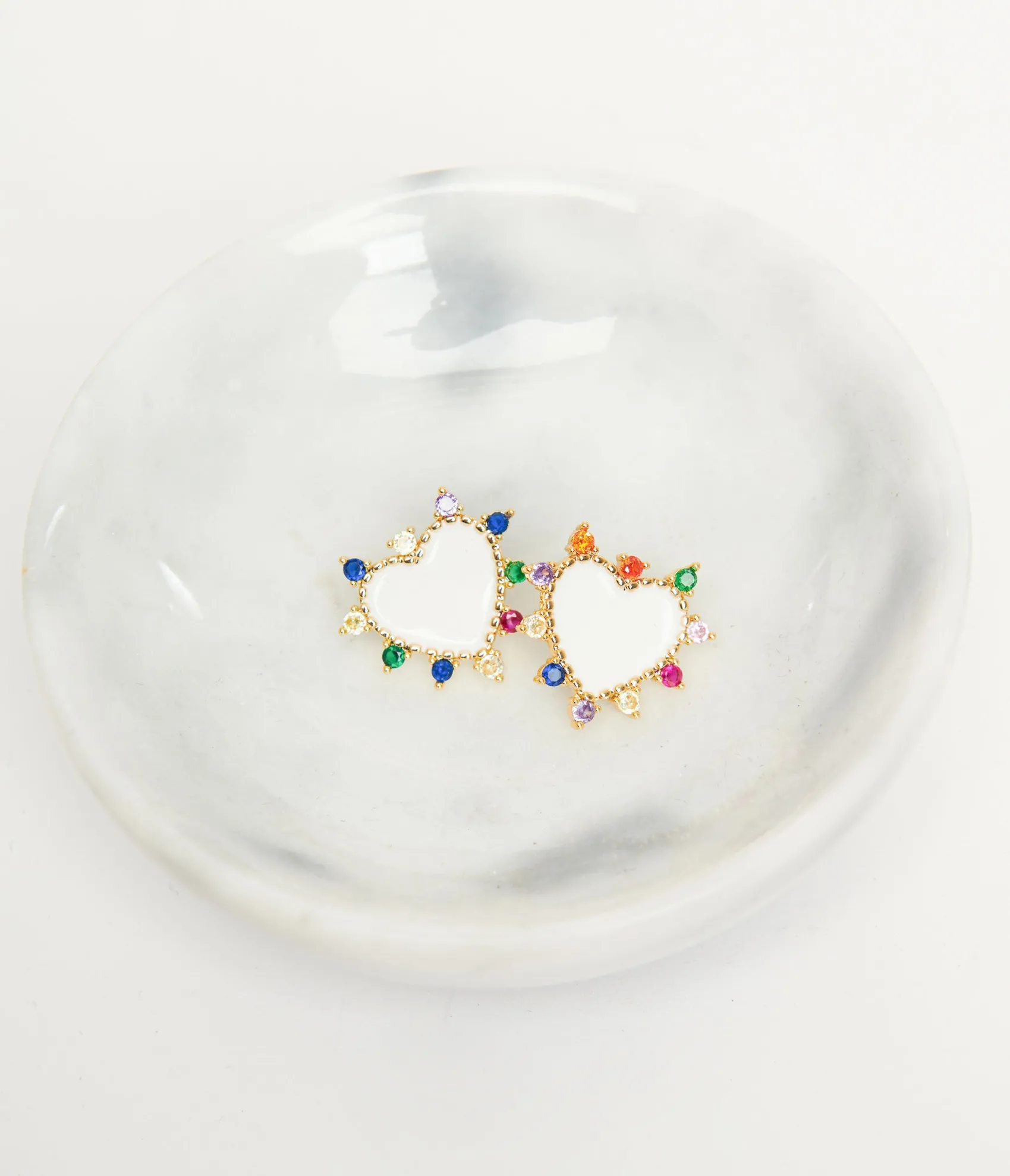 Unique Vintage White Heart & Multicolor Stone Stud Earrings Sale