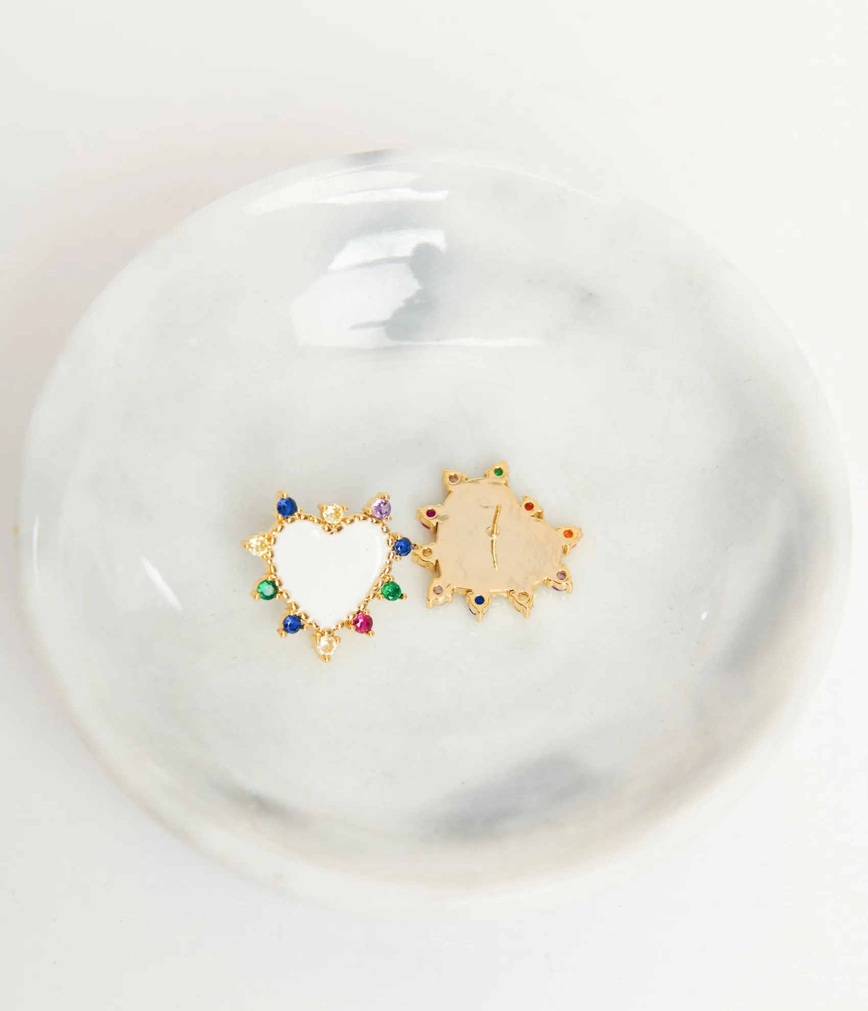 Unique Vintage White Heart & Multicolor Stone Stud Earrings Sale