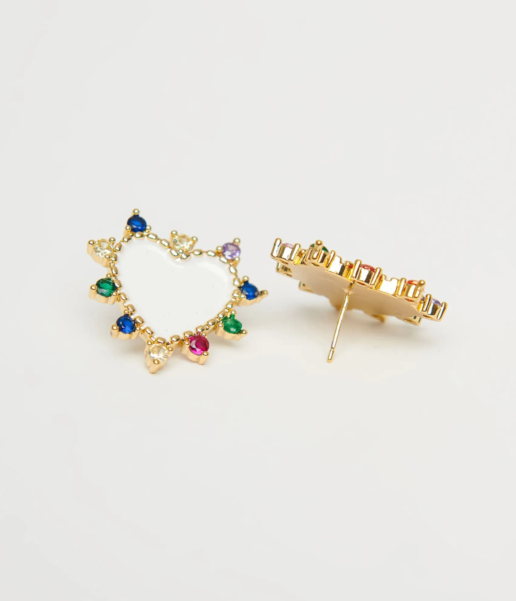 Unique Vintage White Heart & Multicolor Stone Stud Earrings Sale