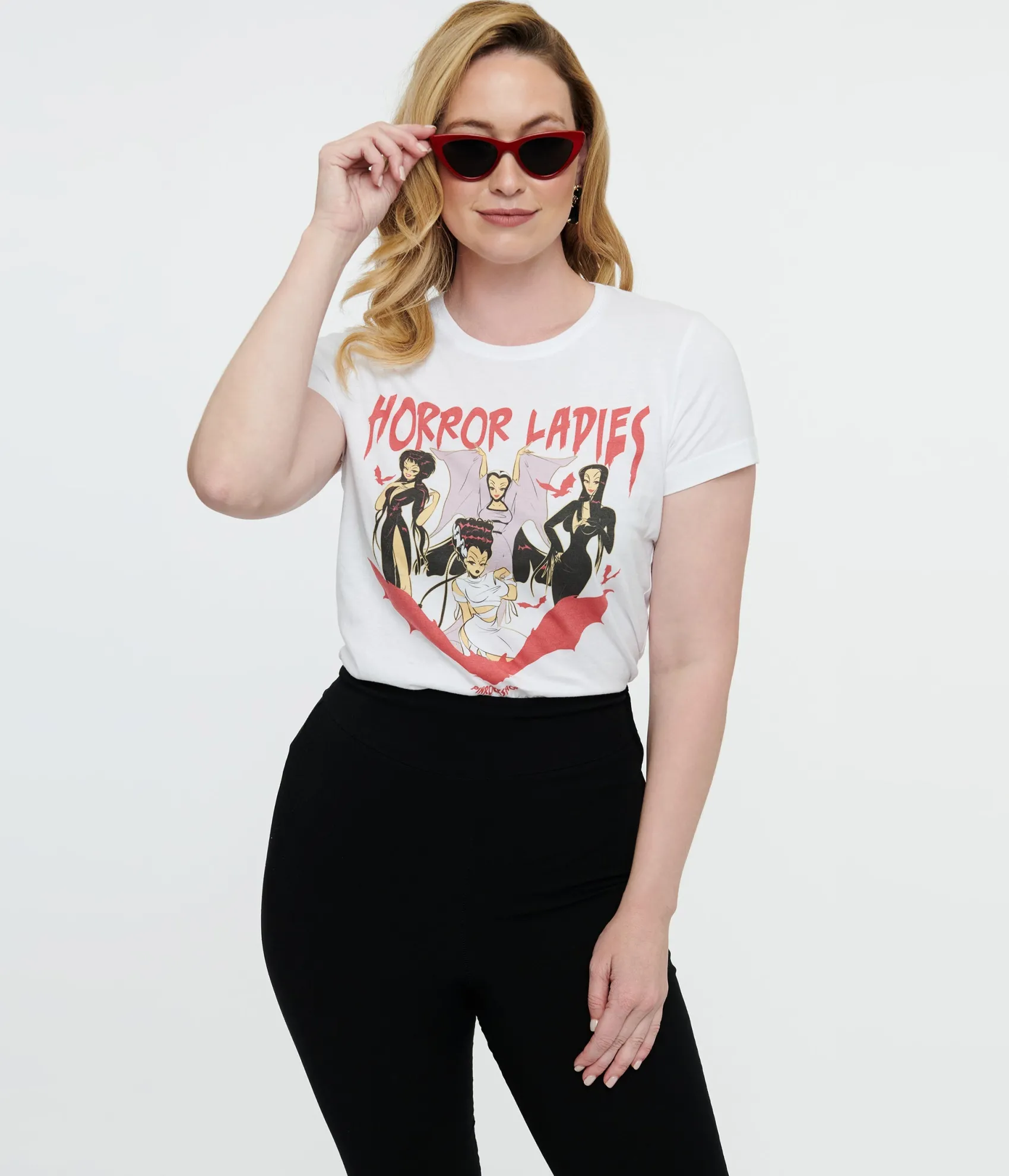 Unique Vintage White Horror Ladies Fitted Graphic Tee Discount