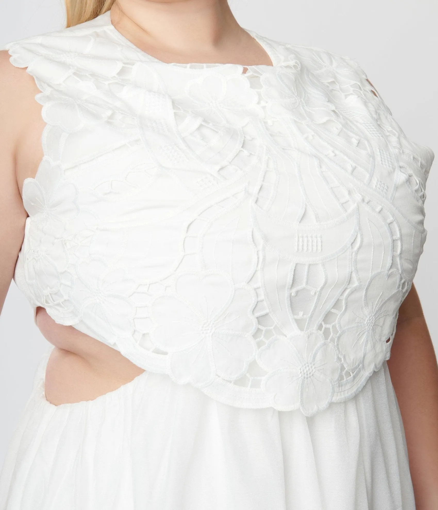 Unique Vintage White Lace Front Midi Dress Store