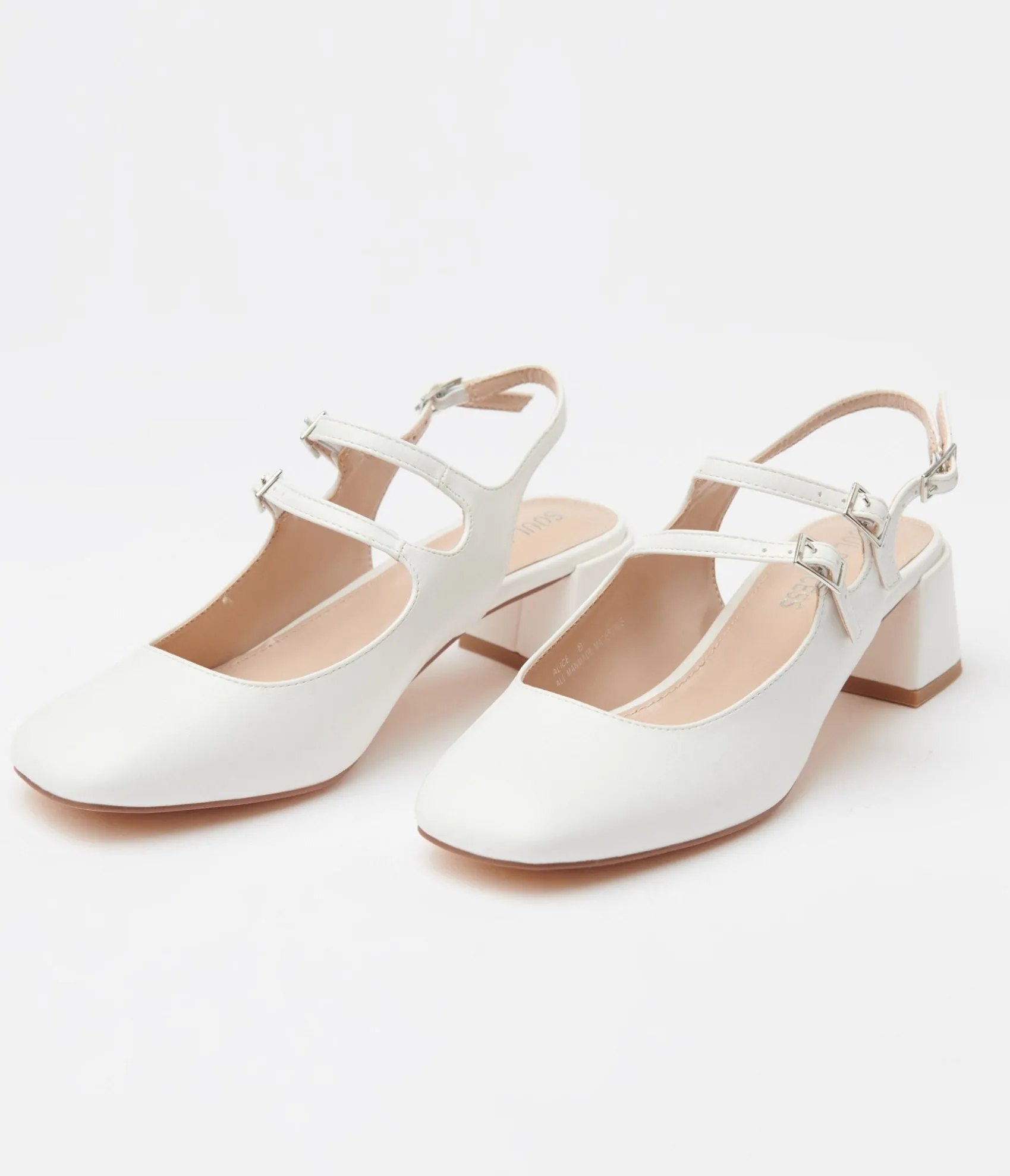 Unique Vintage White Leatherette Double Strap Mary Jane Slingback Heels Clearance