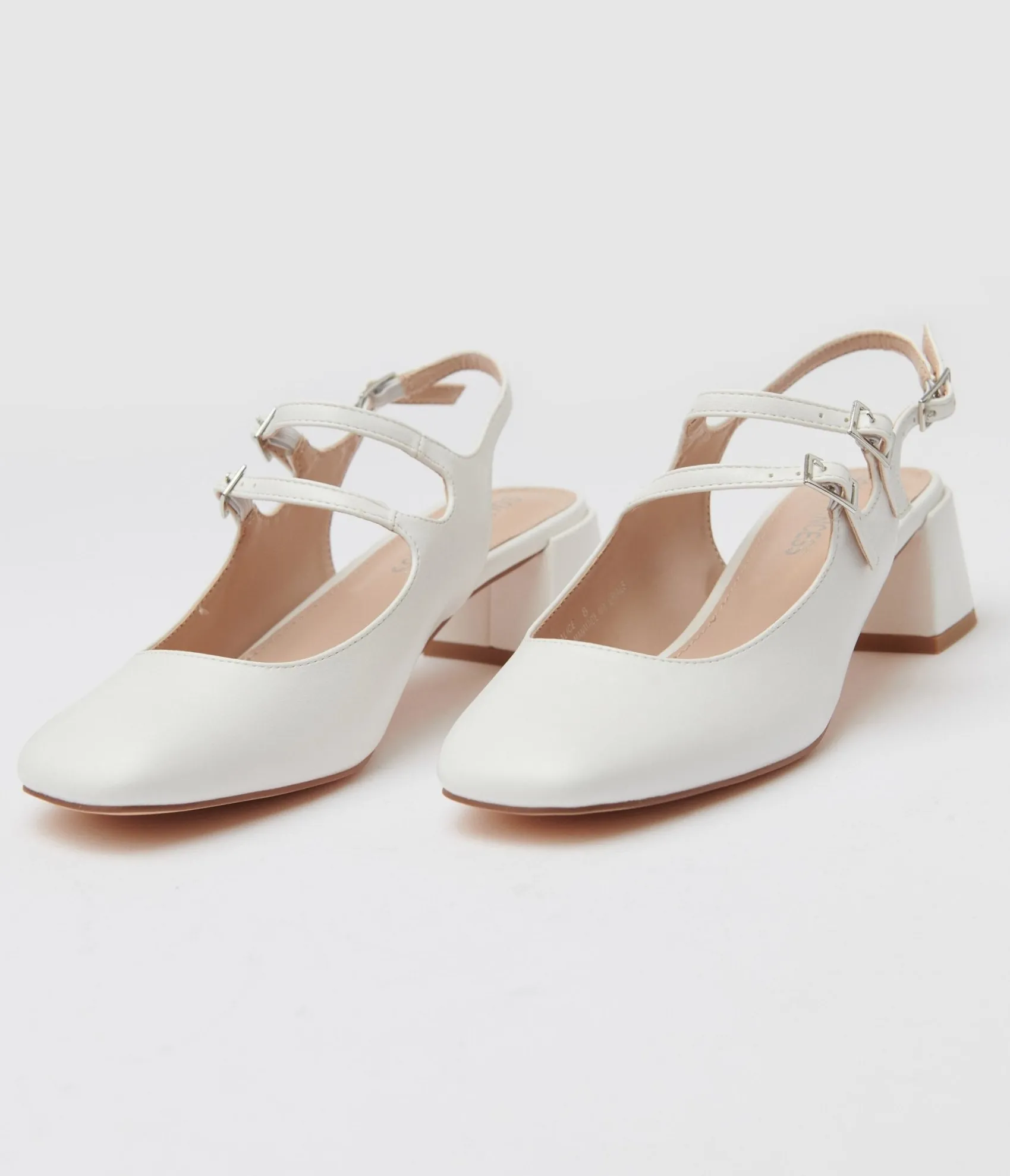 Unique Vintage White Leatherette Double Strap Mary Jane Slingback Heels Clearance