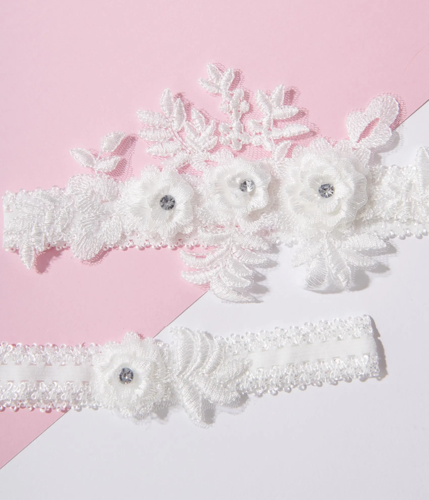 Unique Vintage White Rhinestone Floral Garter Set Hot