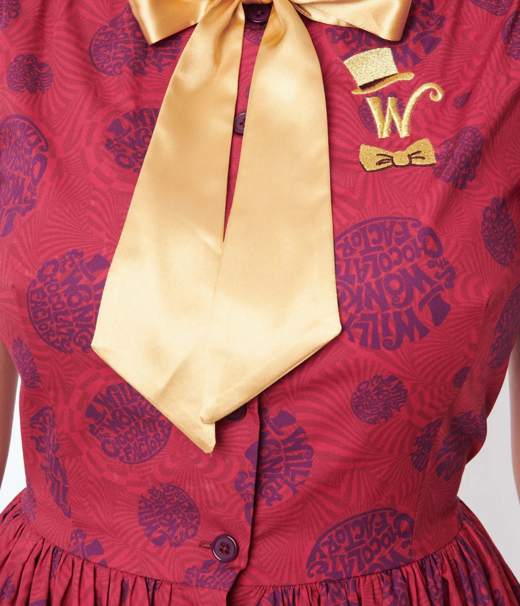 Unique Vintage Willy Wonka x Berry Swirls & Gold Bow Swing Dress Cheap