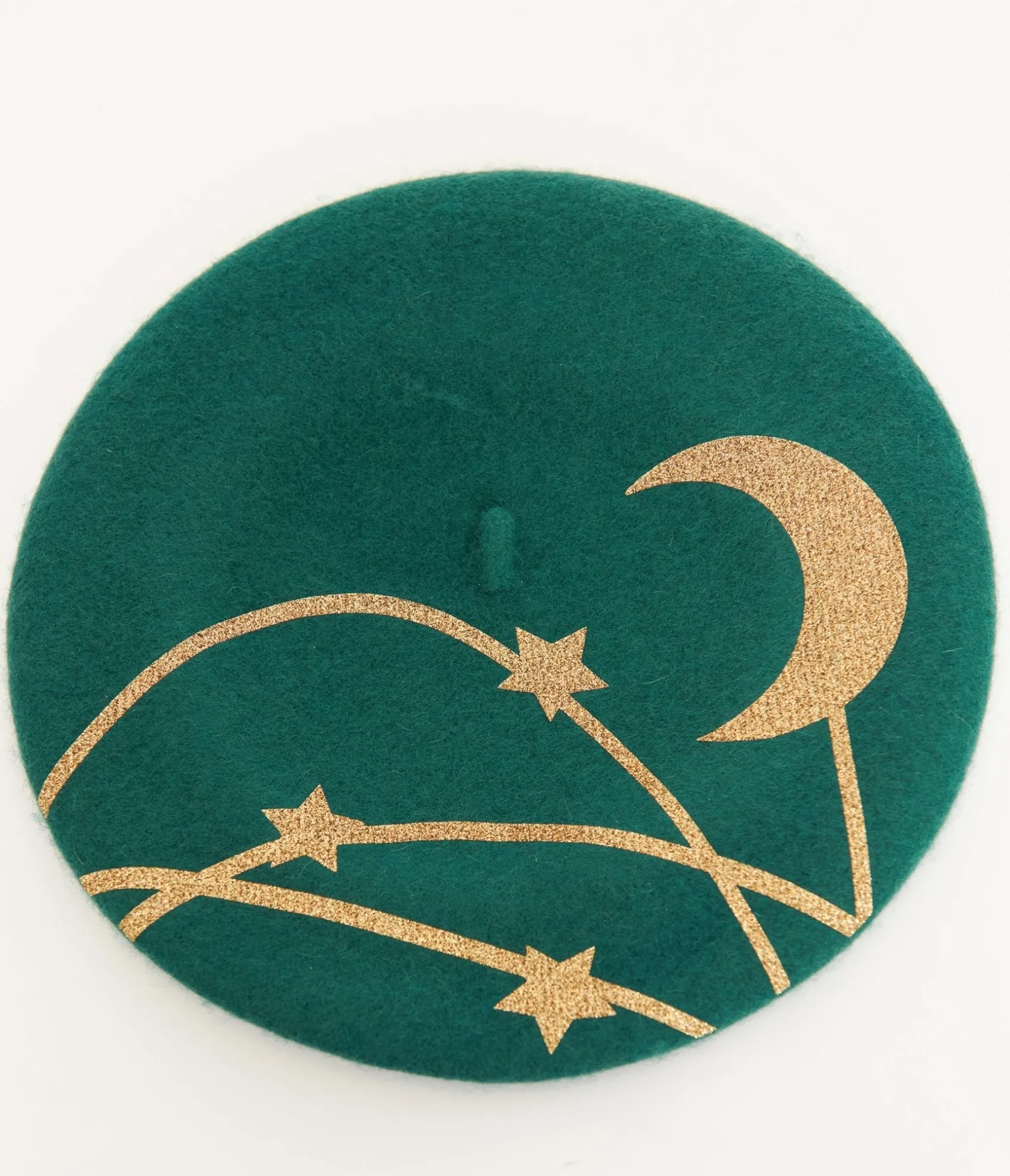 Unique Vintage Witchwood Bags Forest Green & Gold Moon & Stars Beret Discount