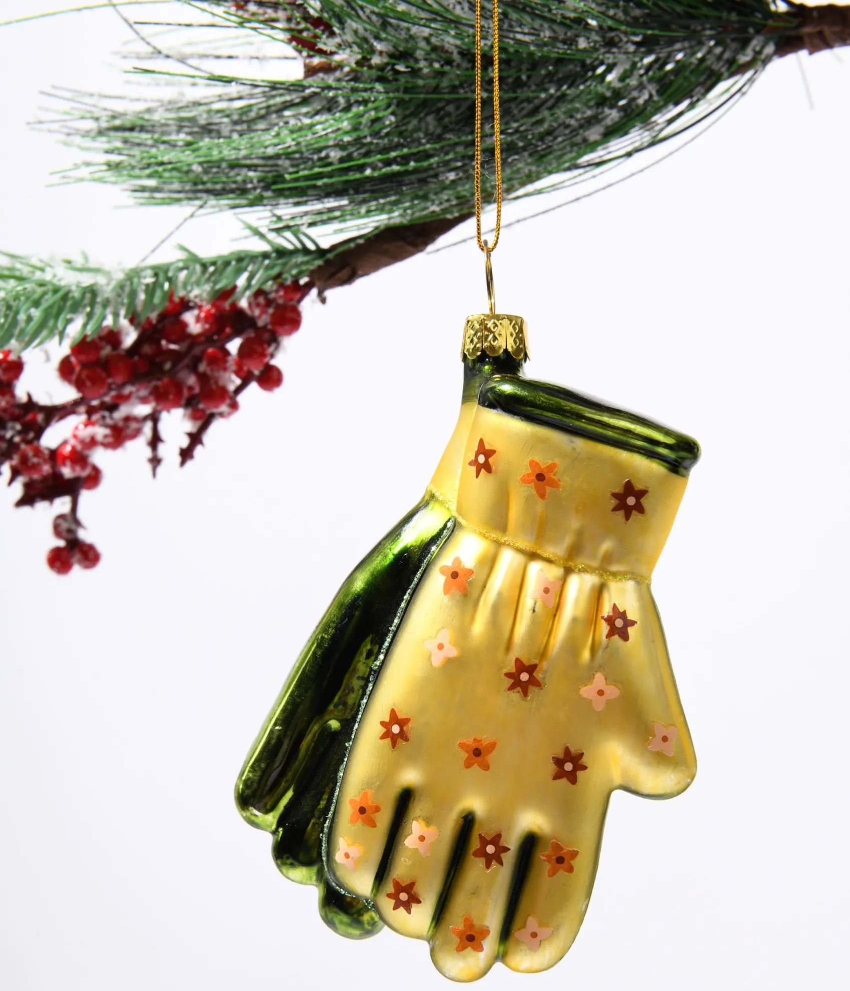 Unique Vintage Yellow & Green Gardening Gloves Glass Ornament Clearance