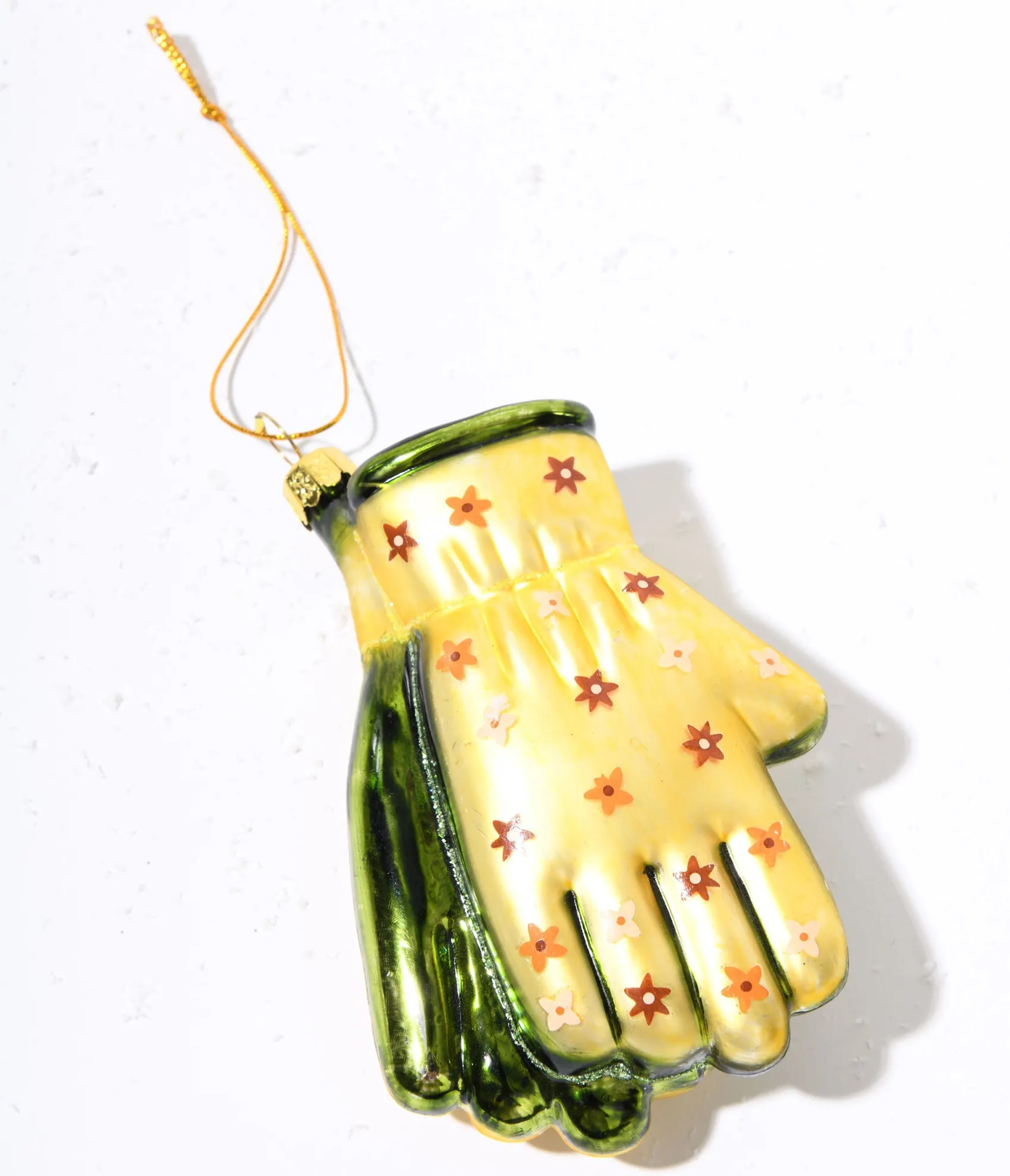 Unique Vintage Yellow & Green Gardening Gloves Glass Ornament Clearance