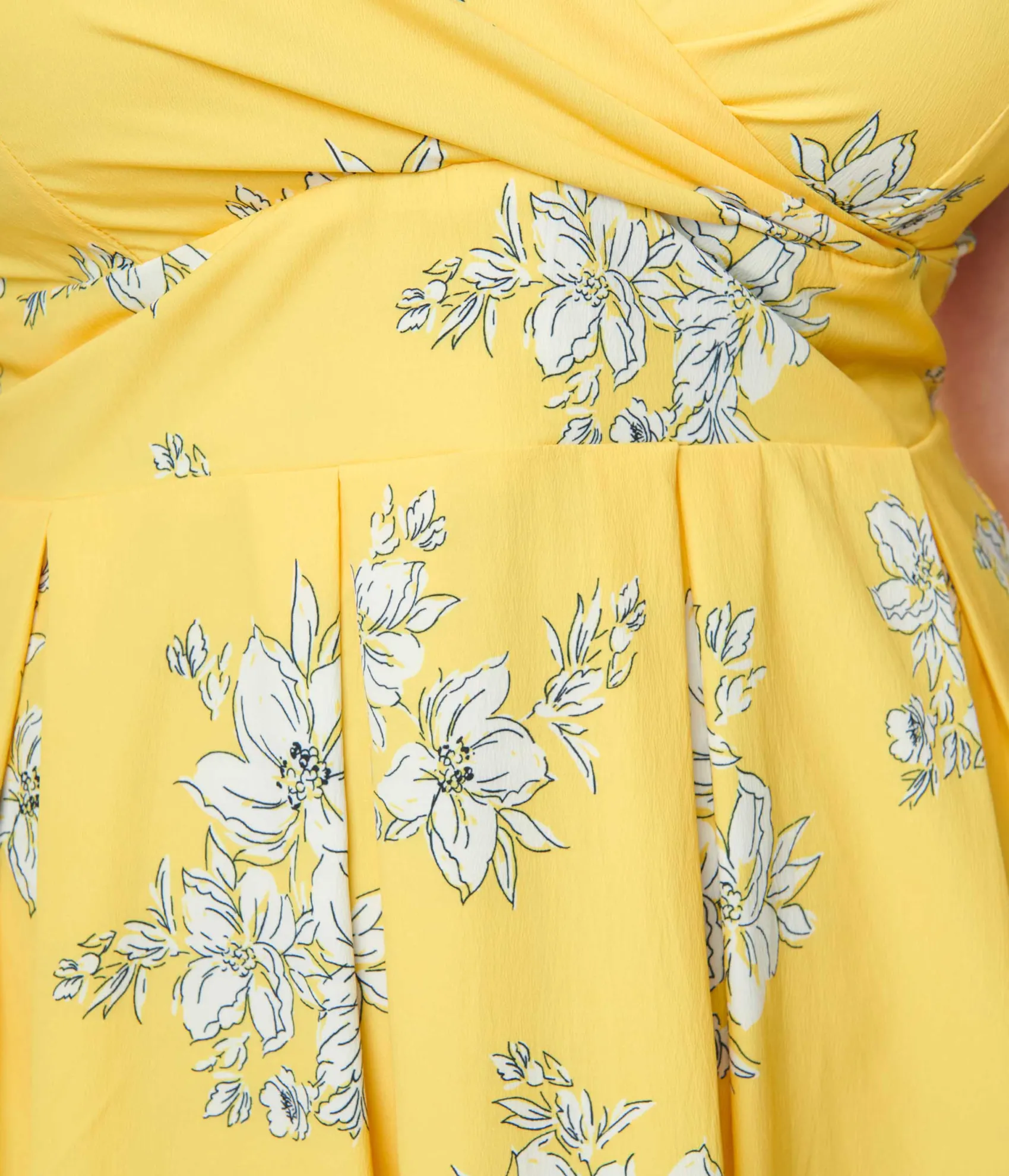 Unique Vintage Yellow & White Floral Surplice Swing Dress Clearance